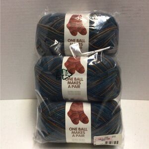 Lion Brand Sock-Ease “Taffy” Blue-Brown Variegated Sock Yarn - 3-Pack